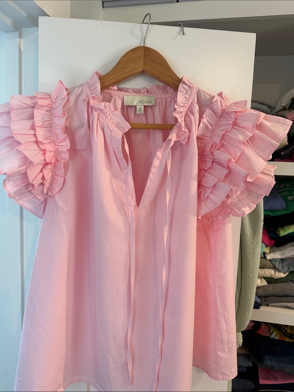 Pinch Pink Ruffle Sleeve Blouse
